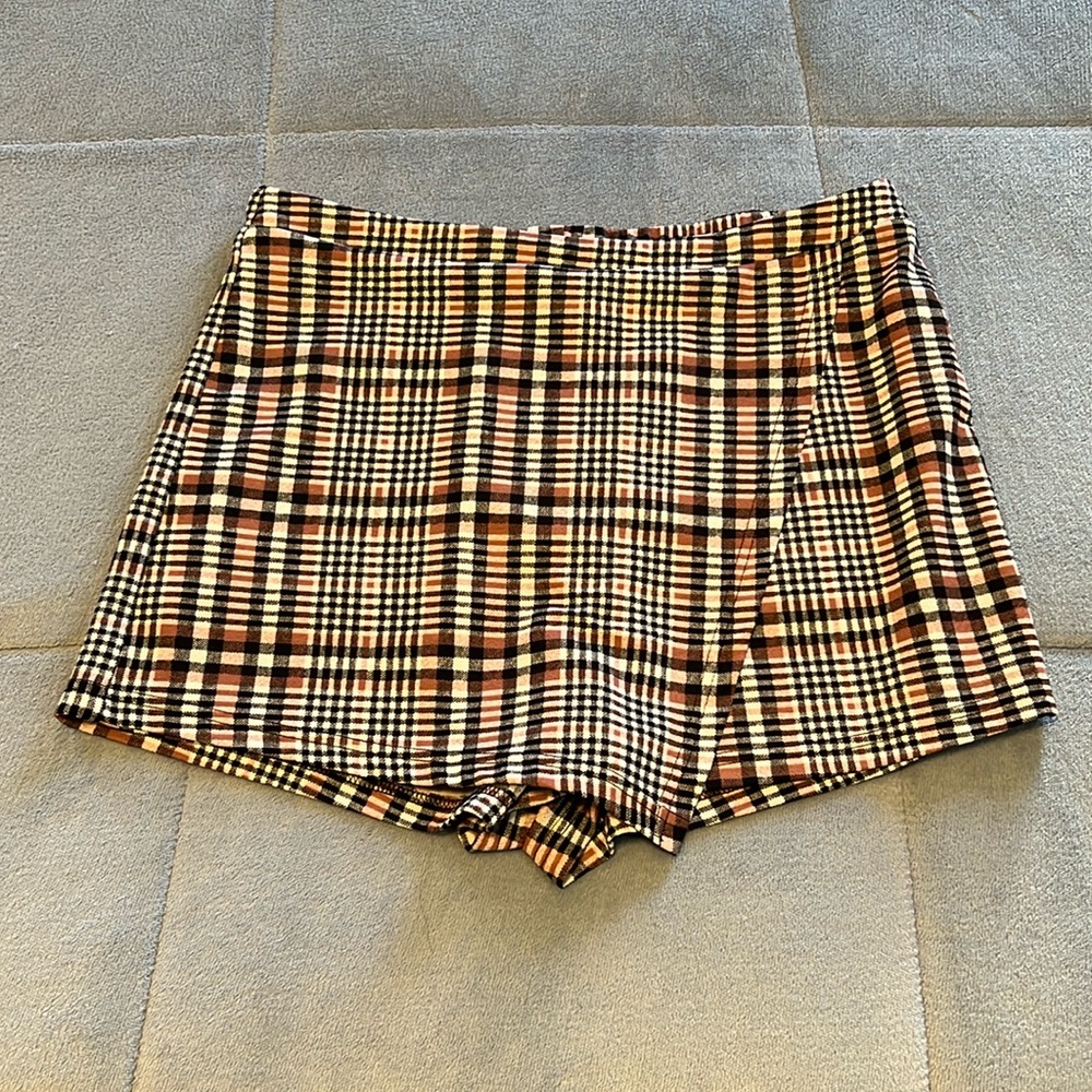 SHEIN Plaid Mini Skirt - Black, White, Brown